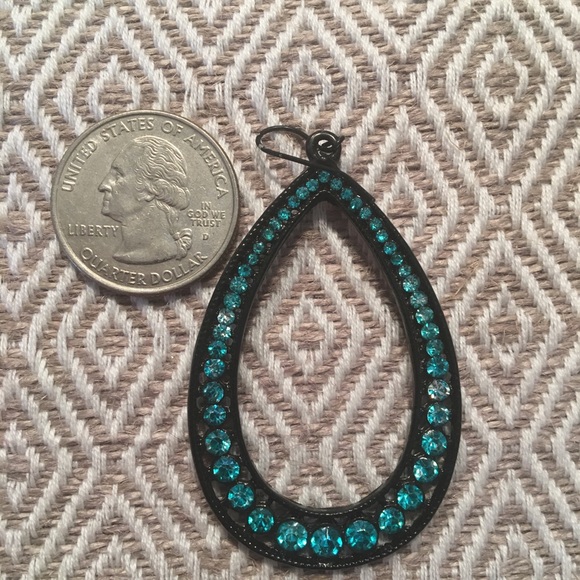 Teal and black tear drop earrings - Picture 2 of 2